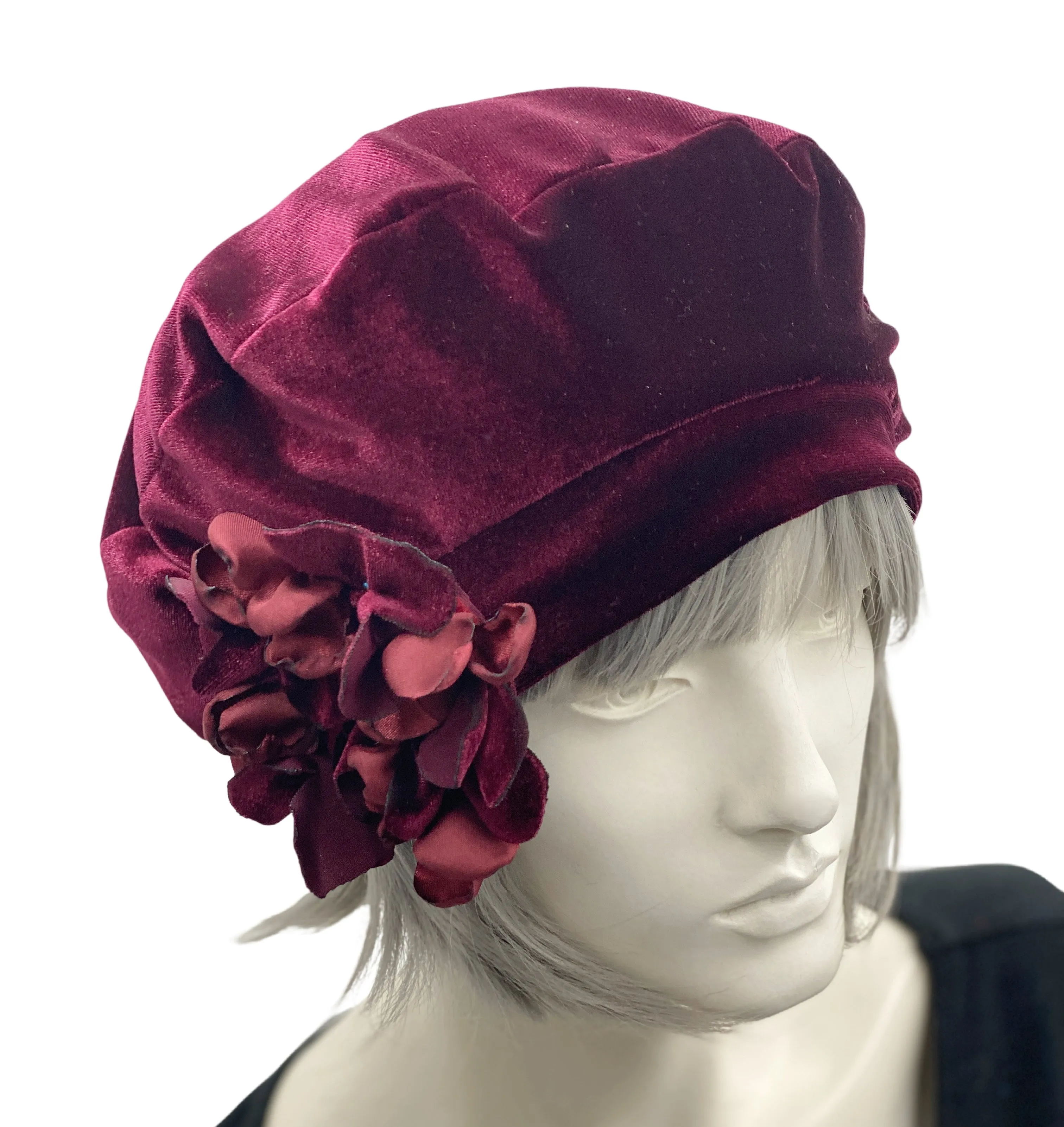 Velvet Beret with Hydrangea Embellishment