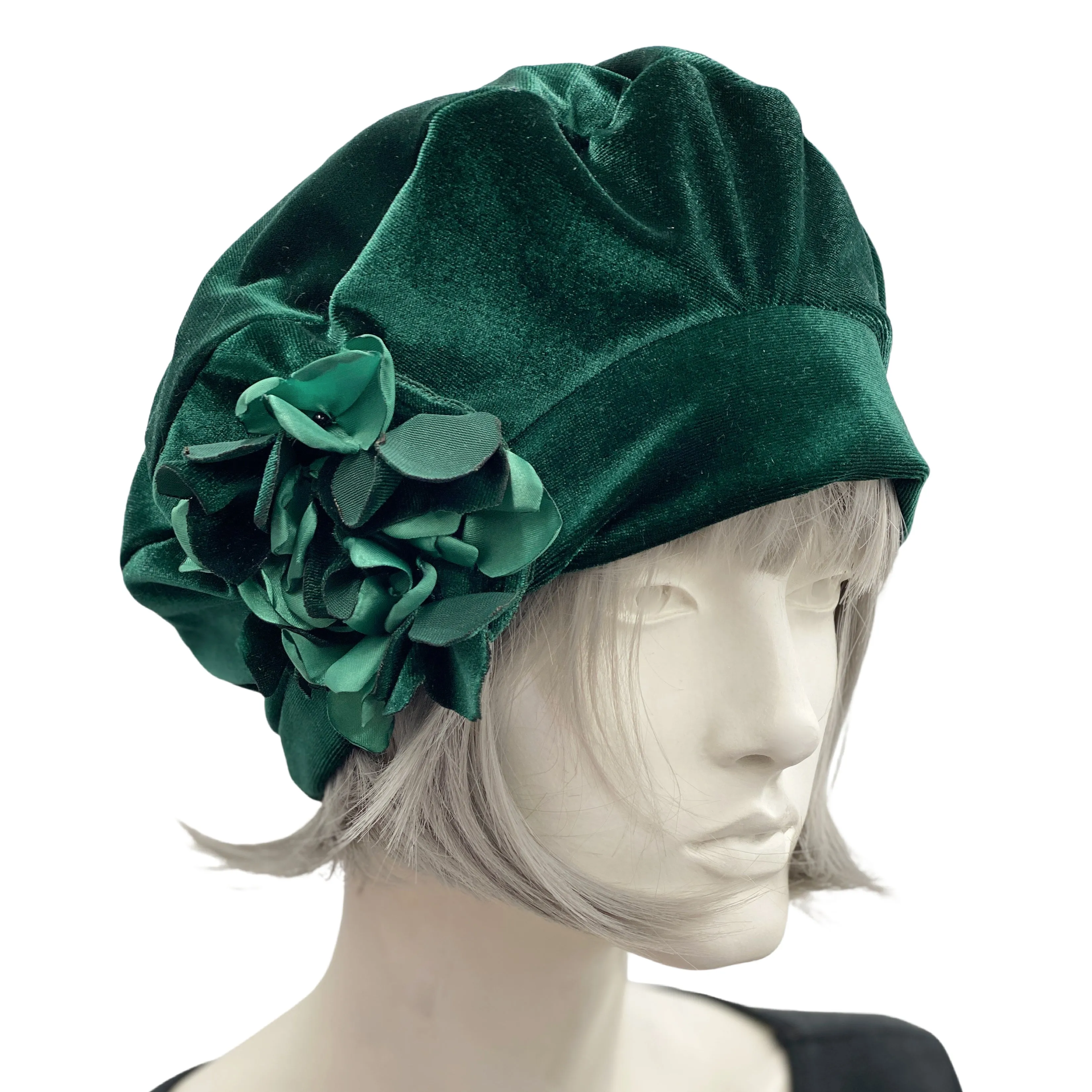 Velvet Beret with Hydrangea Embellishment