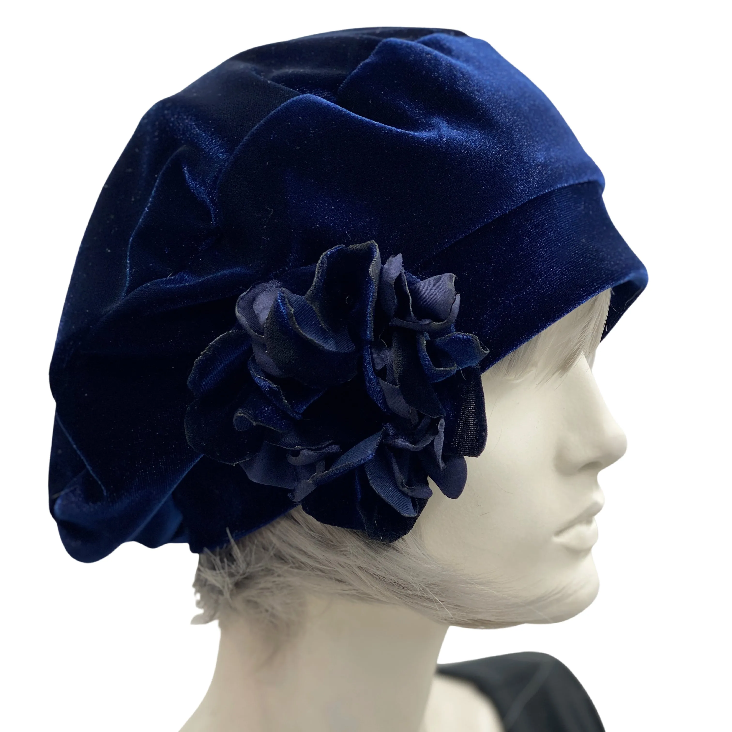 Velvet Beret with Hydrangea Embellishment