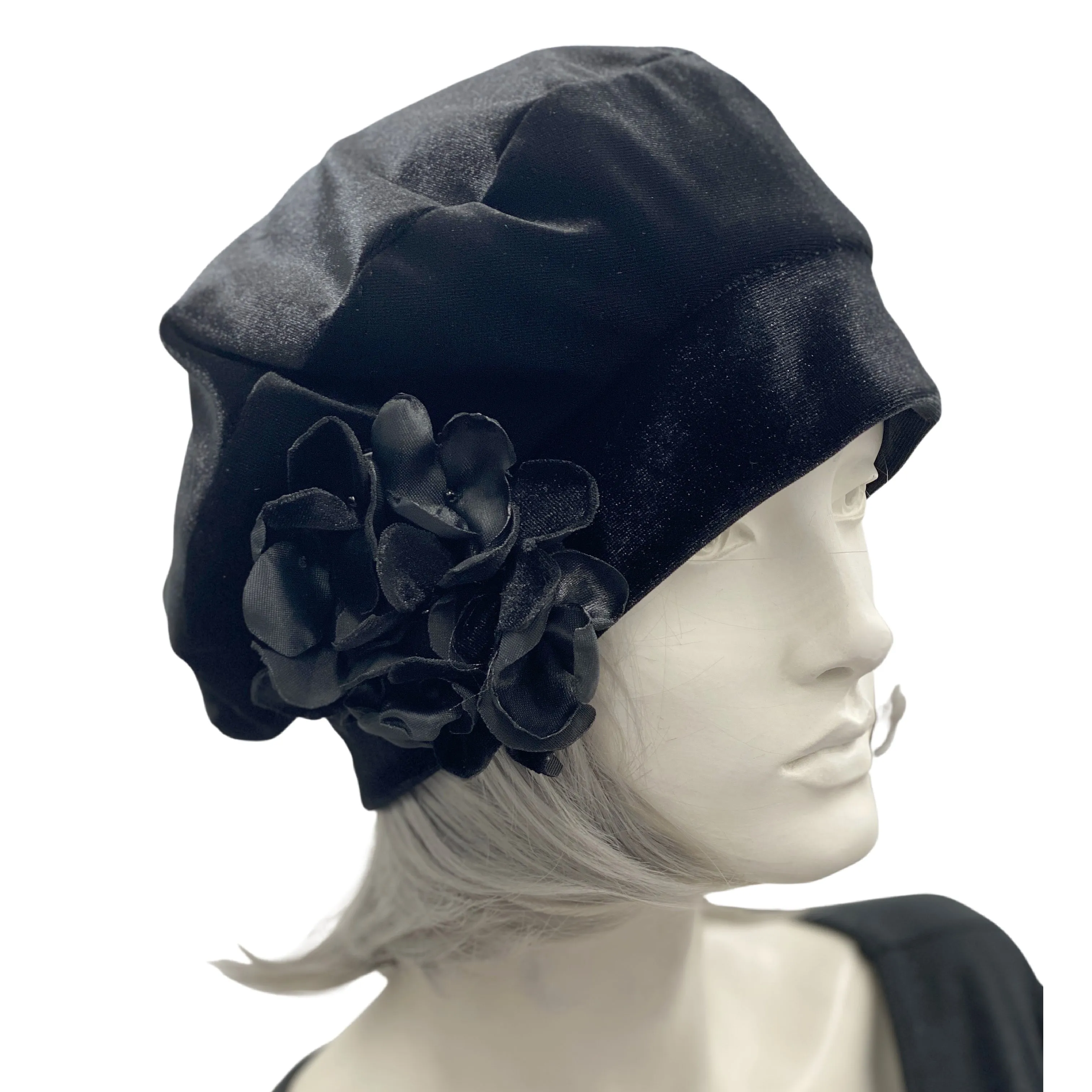 Velvet Beret with Hydrangea Embellishment