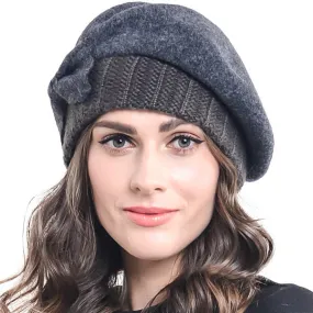 Women Wool Beret with Bow Dress Beanie Winter Hat